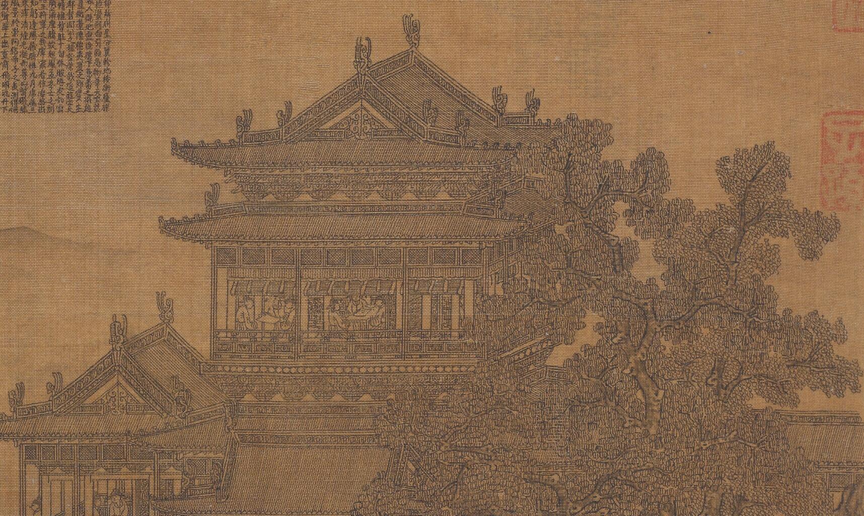 《滕王阁图页》《岳阳楼图页》绢本,墨笔24.2x26.2cm.