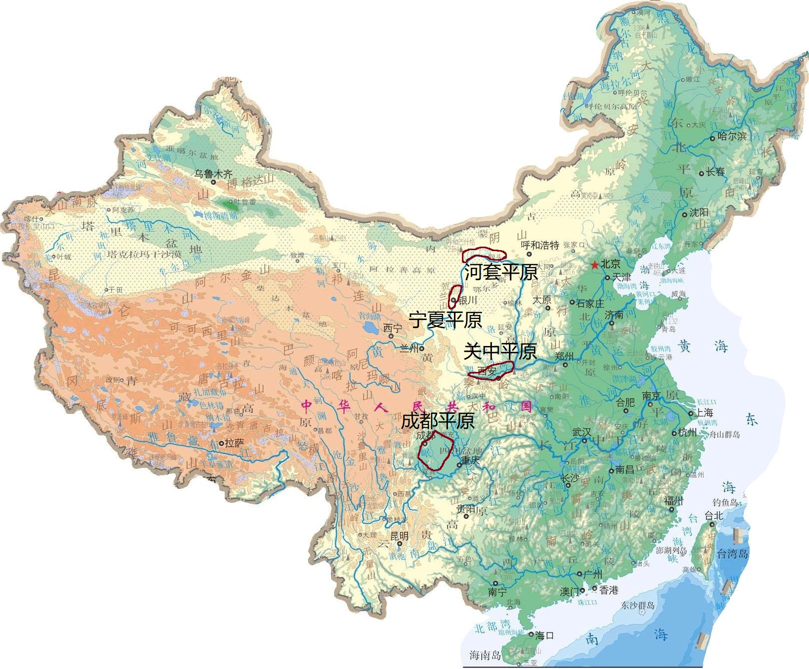 中国地形图三大平原图片