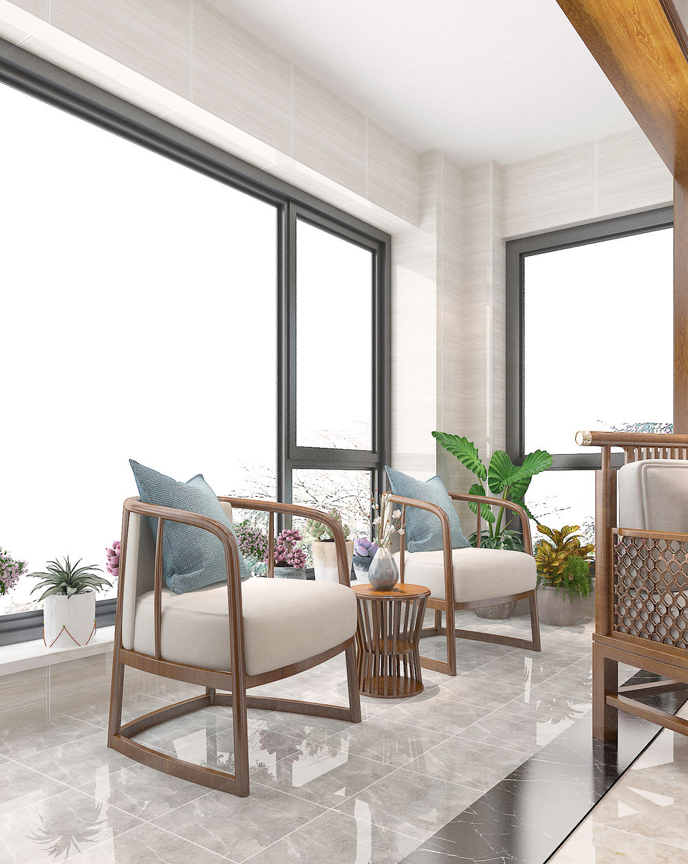 142平米新中式风格,客厅整体家居大气,质感足,色彩饱满