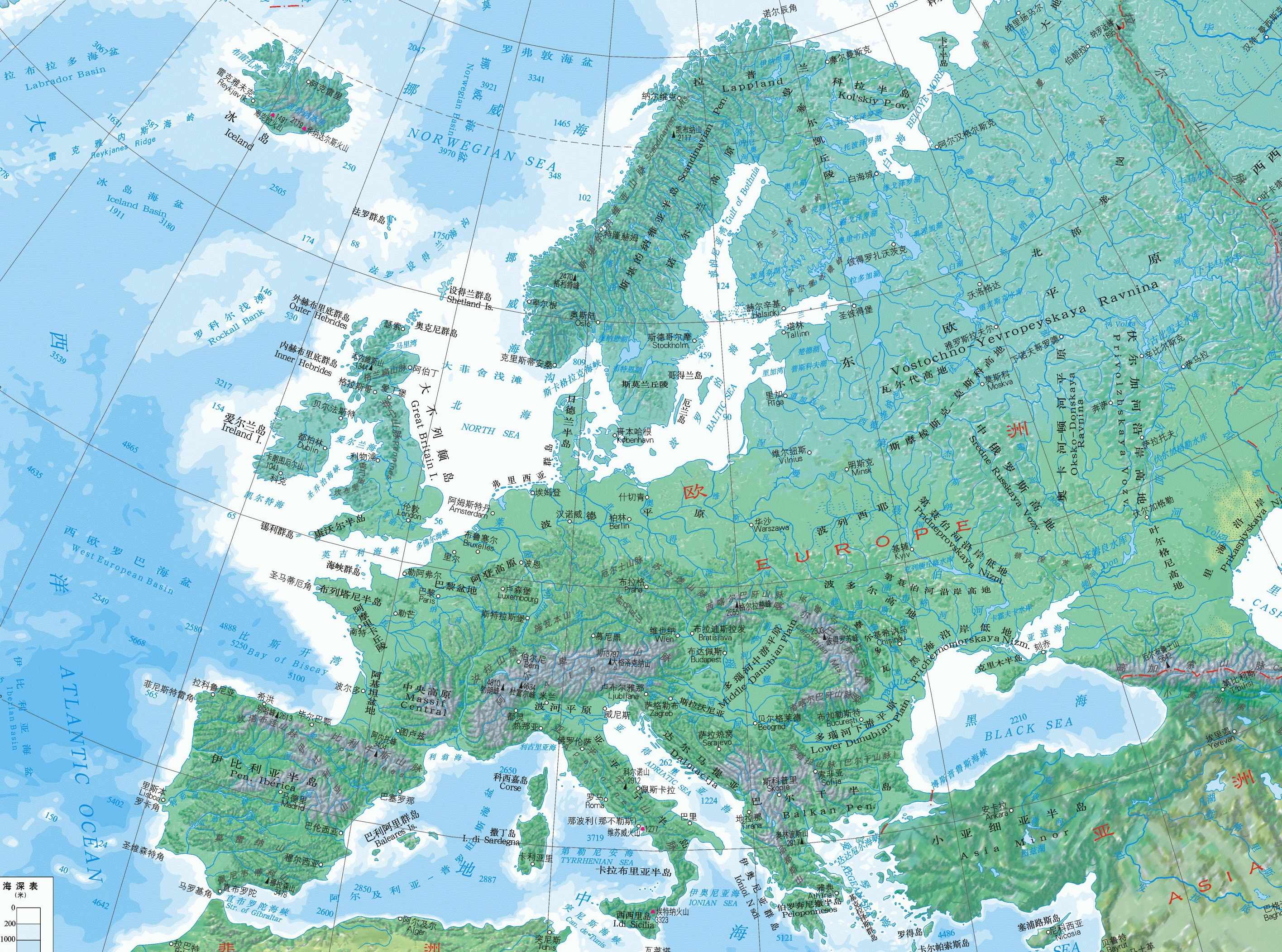 欧洲地形图高清版大图图片