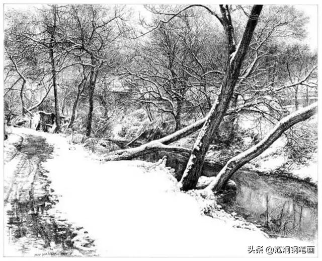 钢笔画优秀作品分享,雪景的表现,值得学习