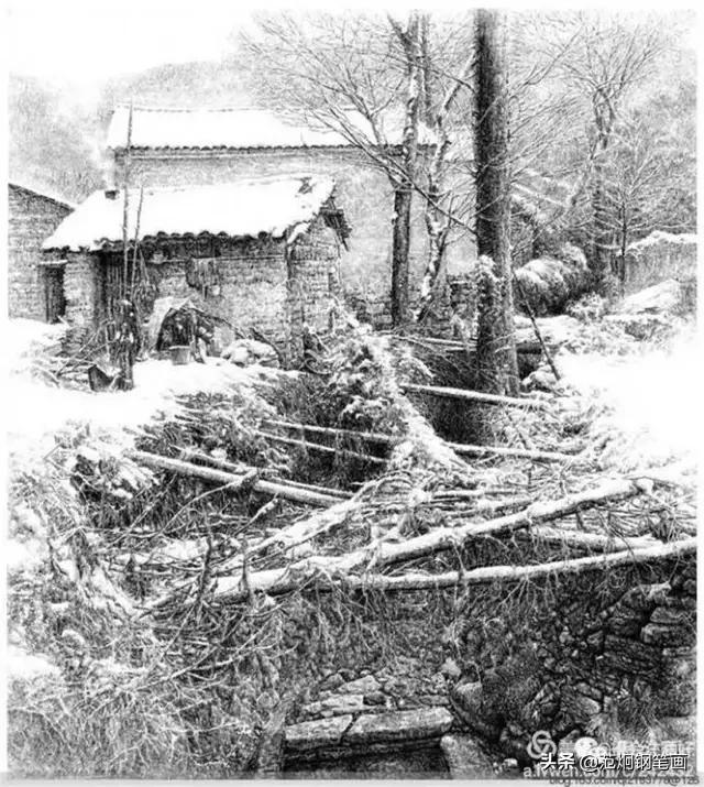 钢笔画优秀作品分享,雪景的表现,值得学习