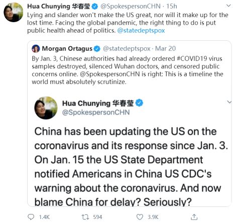 美国国务院@中美外交发言人推特对战！