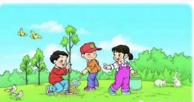 三个人植树看图写话图片