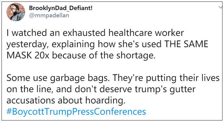 【口罩】特朗普一句话，惹怒一线美国医护