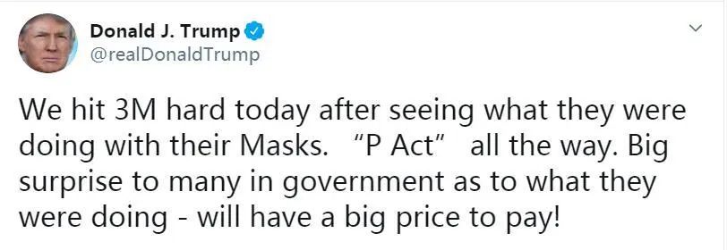 「3m公司」特朗普：今天狠狠打击了3M公司