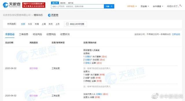 【刘强东】刘强东卸任京东法定代表人、执行董事