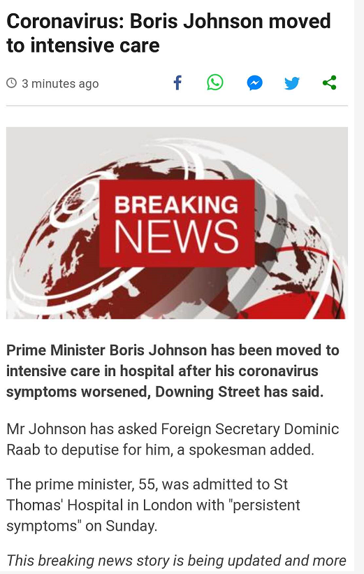 英国首相■病情恶化！英国首相被转入ICU！