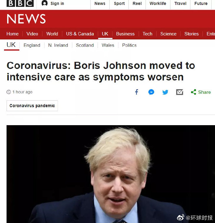 [鲍里斯]英国首相鲍里斯进入ICU 美法国总统发推问候