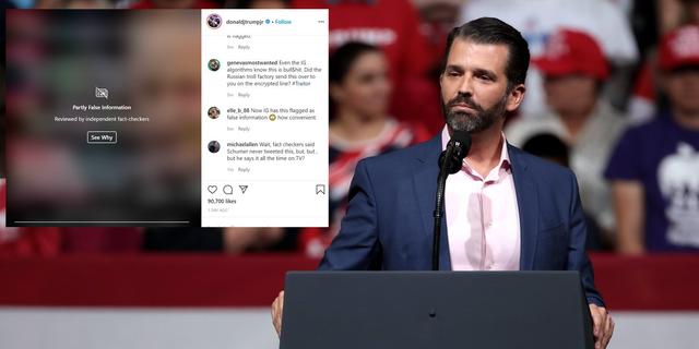 [特朗普]发布不实信息，特朗普儿子发帖被美国社交媒体Instagram屏蔽