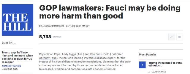 「国际」两美国议员对福奇气急败坏