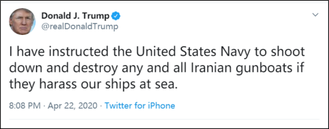 特朗普■特朗普突然发推“指示”美海军：遇到伊朗军舰“骚扰”，就地击沉