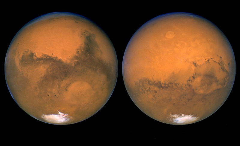 哈勃拍摄的火星不同半球（南半球夏季）