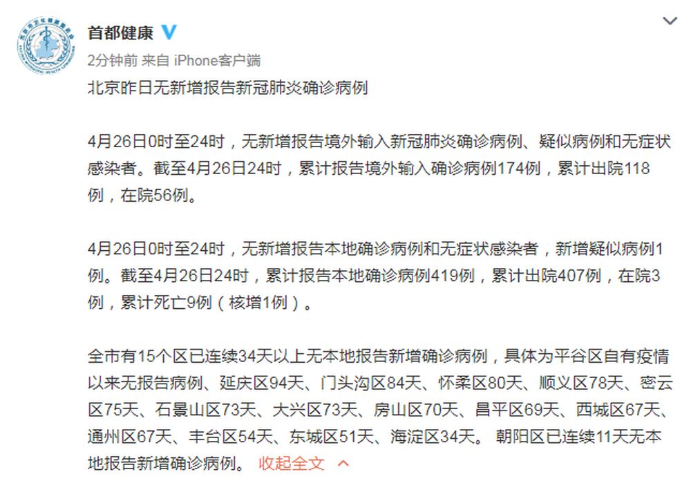 肺炎▲北京26日无新增新冠肺炎确诊病例 新增疑似病例1例