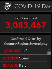 『』约翰斯·霍普金斯大学：美国新冠肺炎累计确诊超100万例