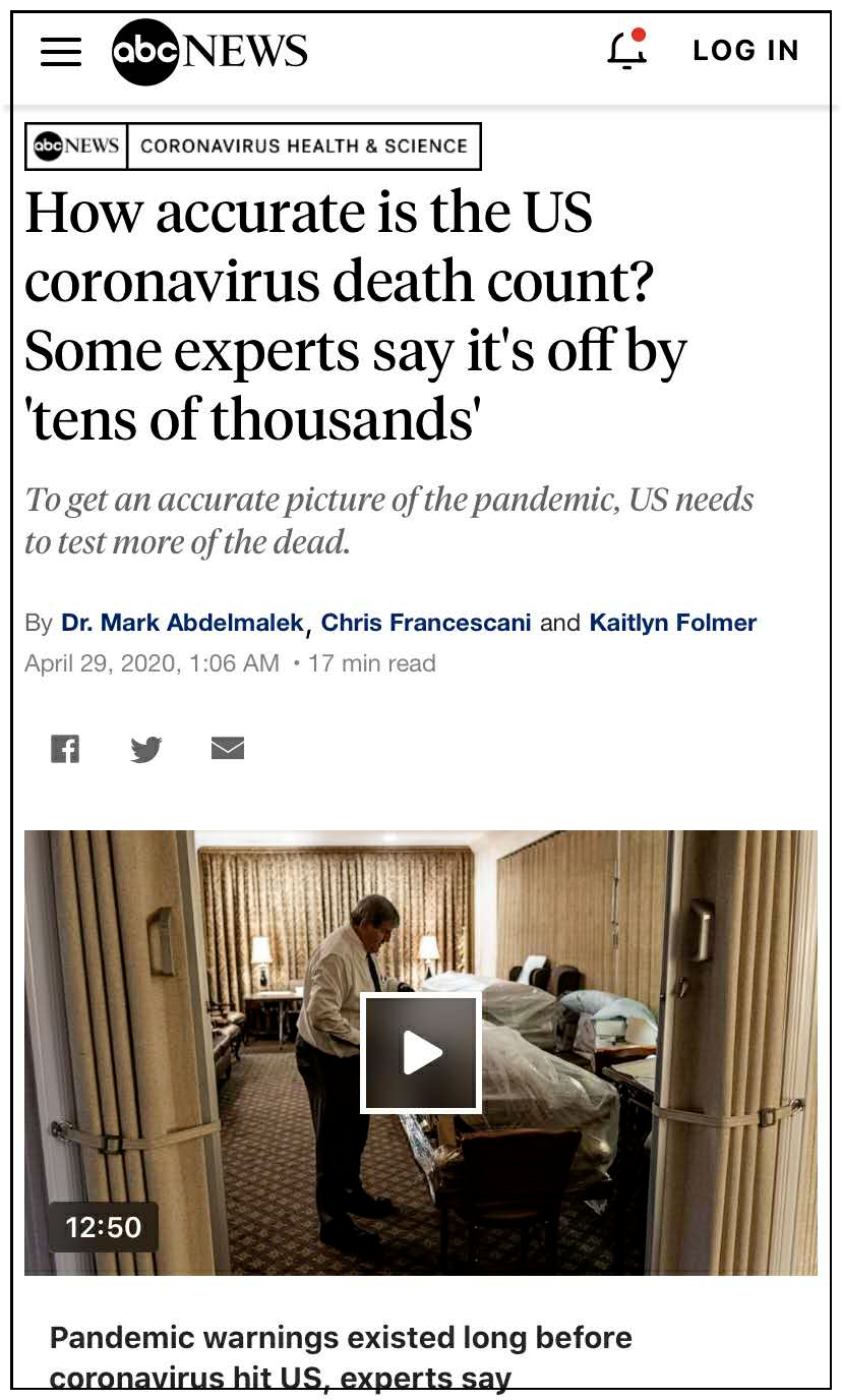 【美国广播公司】大批美媒质疑,美国真实死亡数已破天花板