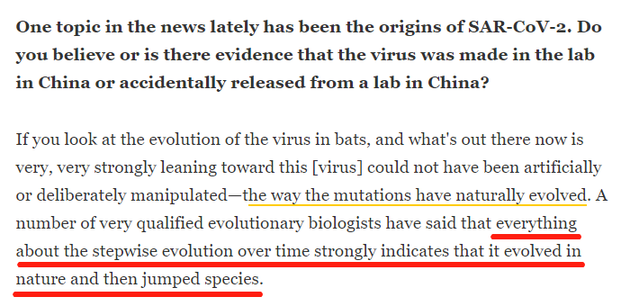 国际福奇反驳“实验室泄漏”论：没有证据显示病毒来自中国实验室