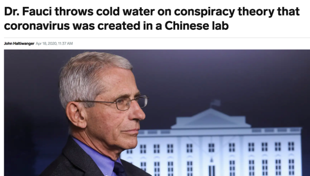 国际福奇反驳“实验室泄漏”论：没有证据显示病毒来自中国实验室