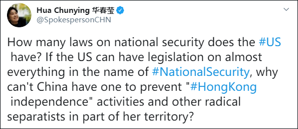 国家安全华春莹“灵魂质问”:美国有多少国安法,中国为何不能有