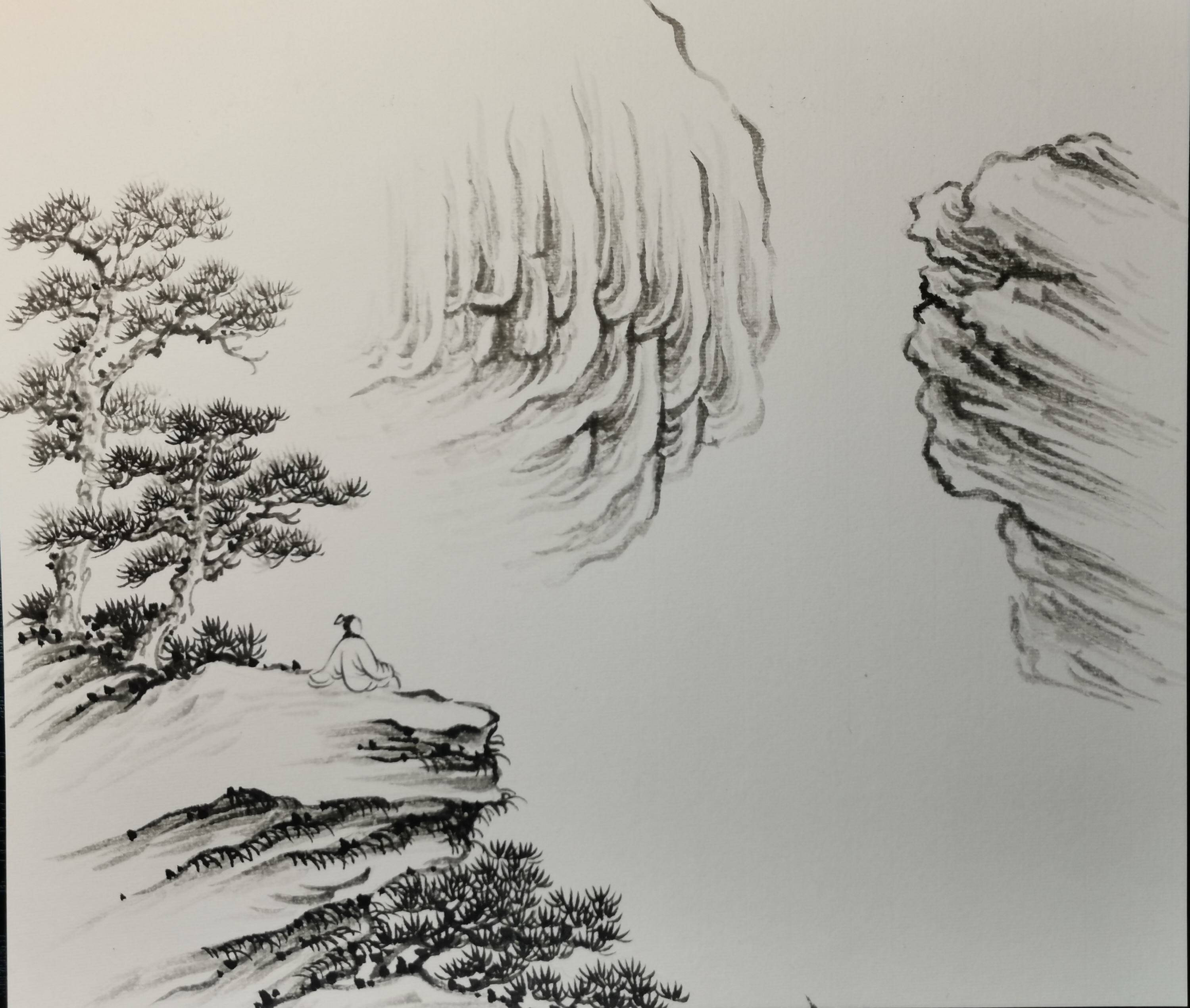 米小鹿山水课徒稿云雾瀑布
