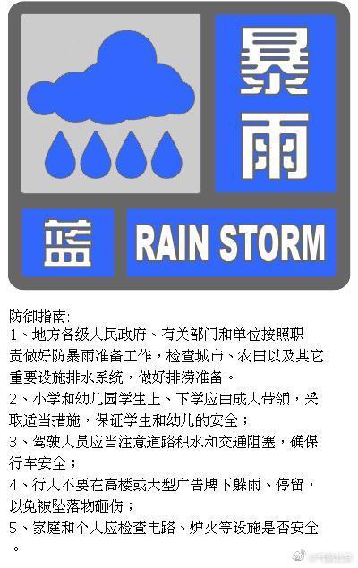 天气|北京暴雨蓝色预警信号发布 局地雨量将达50毫米 附防御指南