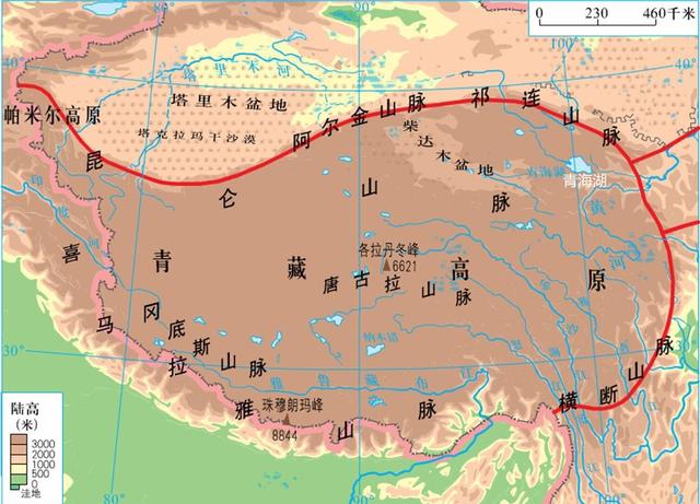 青藏高原地形图