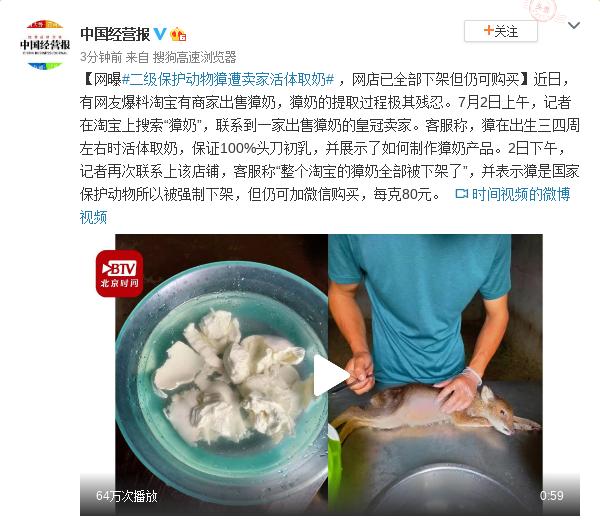 动物|网曝二级保护动物獐被活体取奶 獐奶提取残忍过程揭露