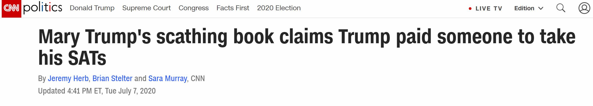 特朗普|特朗普侄女爆料：因担心成绩不够好，他曾付钱让别人代考SAT