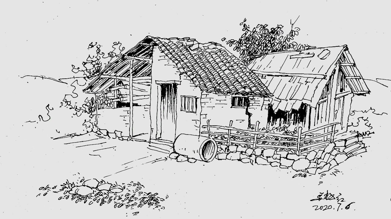 乡村房屋素描图片