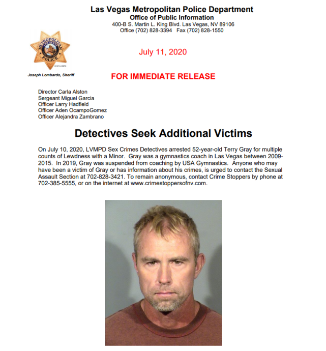 体操|美国一前体操教练被捕，涉嫌14项猥亵儿童罪名