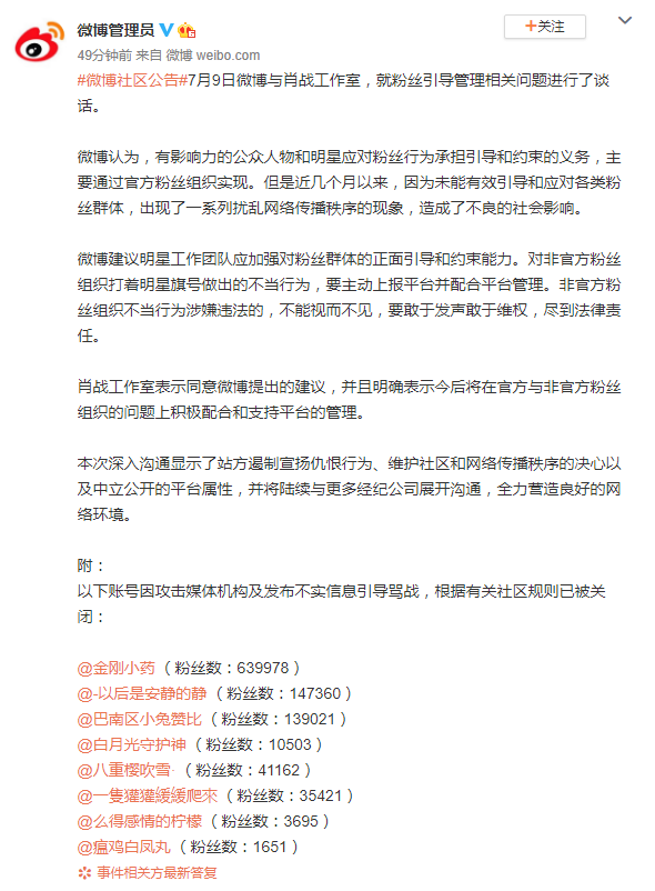 肖战|新浪微博约谈肖战工作室