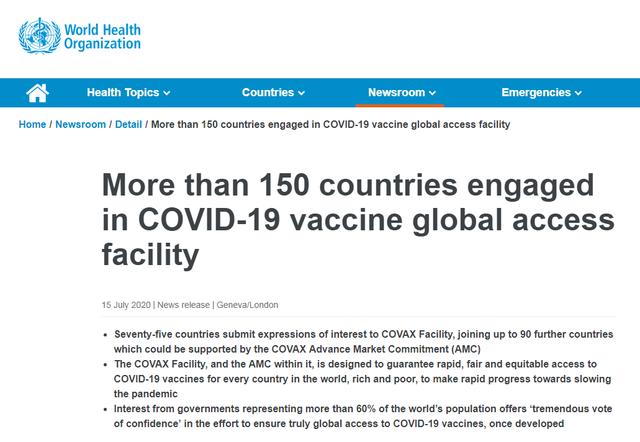 环球时报|为防备少数国家买断新冠疫苗，已有165个国家加入“团购计划”
