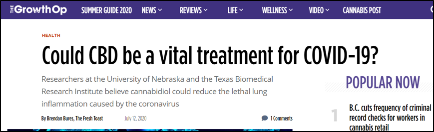 大麻|加拿大著名媒体转发“新冠研究成果”,链接竟来自大麻推广网站