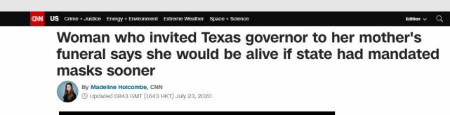 杜丽|美国女子邀州长参加葬礼：你更早下令戴口罩，我妈可能不会死