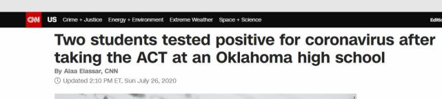环球时报|美国一高中“高考”俩考生新冠检测阳性，接触者多达200人