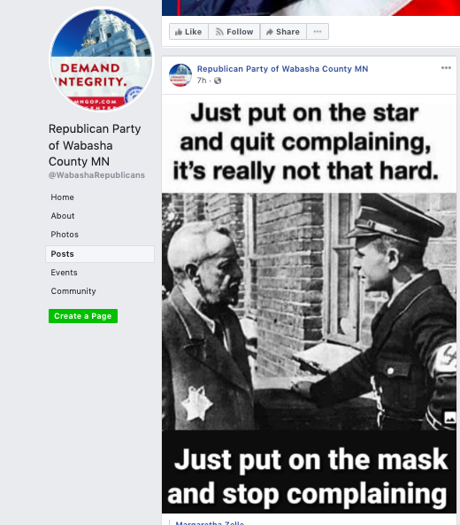 明尼苏达|将戴口罩比作纳粹强迫犹太人佩戴标志，美共和党干部辞职