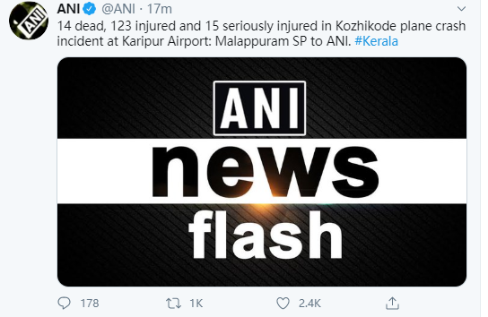 国际社会|印度空难已造成至少14人死亡，123人受伤，15人重伤