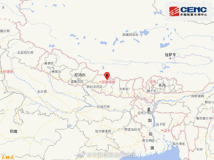 地震|尼泊尔发生4.9级地震，震源深度10千米