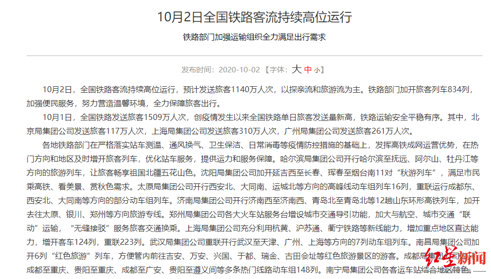 铁路|2日全国铁路客流持续高位运行:预计发送1140万人次