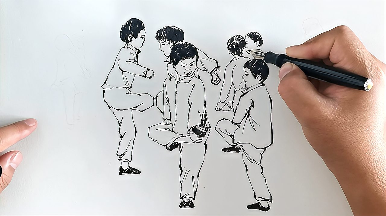 钢笔速写童年人物故事