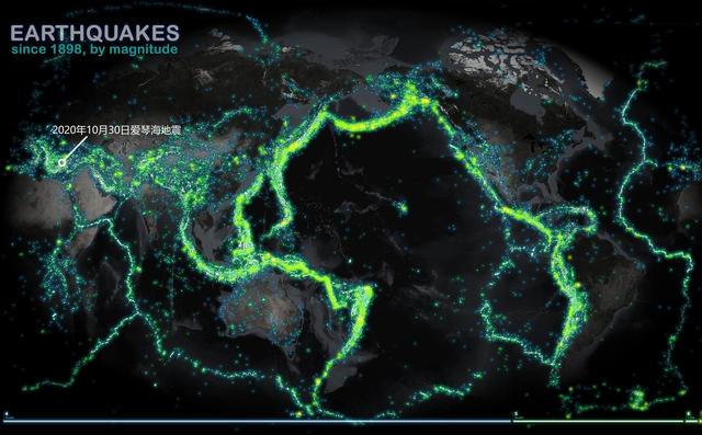 自1898年以来世界地震分布图