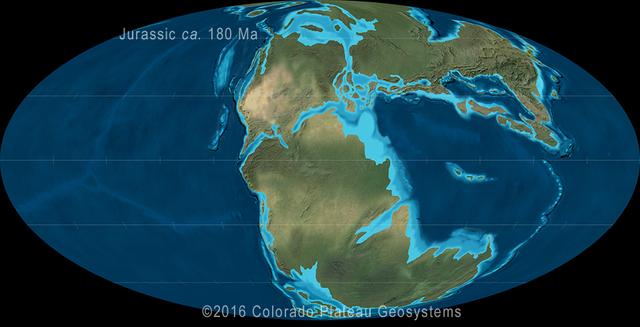 1.80亿年前古地理图｜图片来源：Colorado Plateau Geosystems