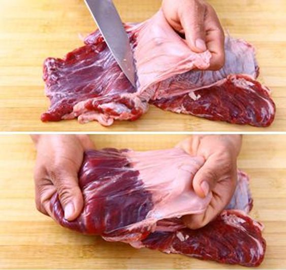 牛肉筋膜（白色部分）来源丨百度图片