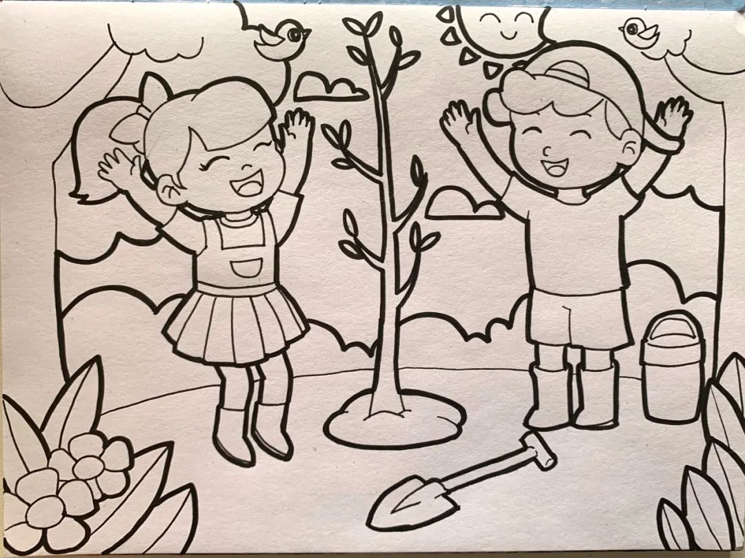 植树节的手绘画图片