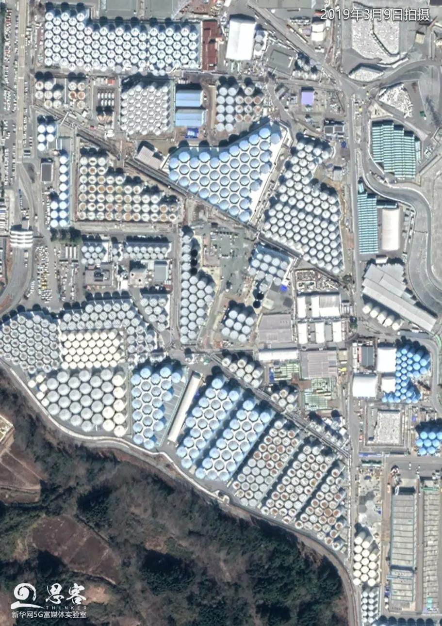 核废水储存罐密密麻麻地摆放着 。 卫星数