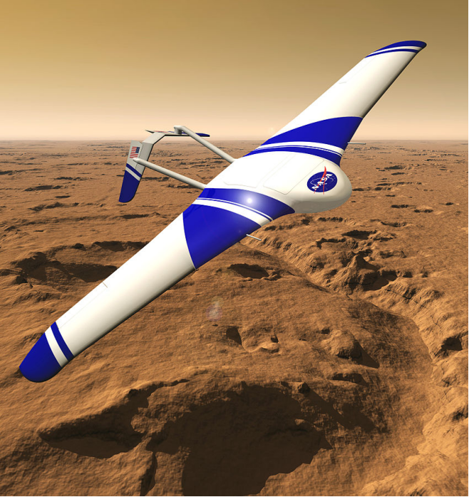 区域性环境航空测量（ARES）火星飞机的工作想象图 ， 图源：NASA