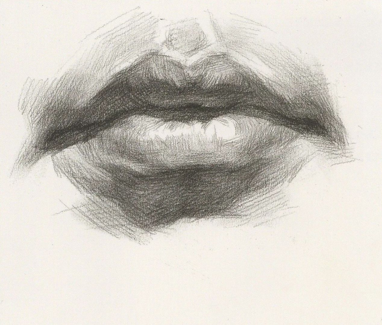 唇部表现要点1,对象上嘴唇空间感较弱,起稿时强调上唇结节
