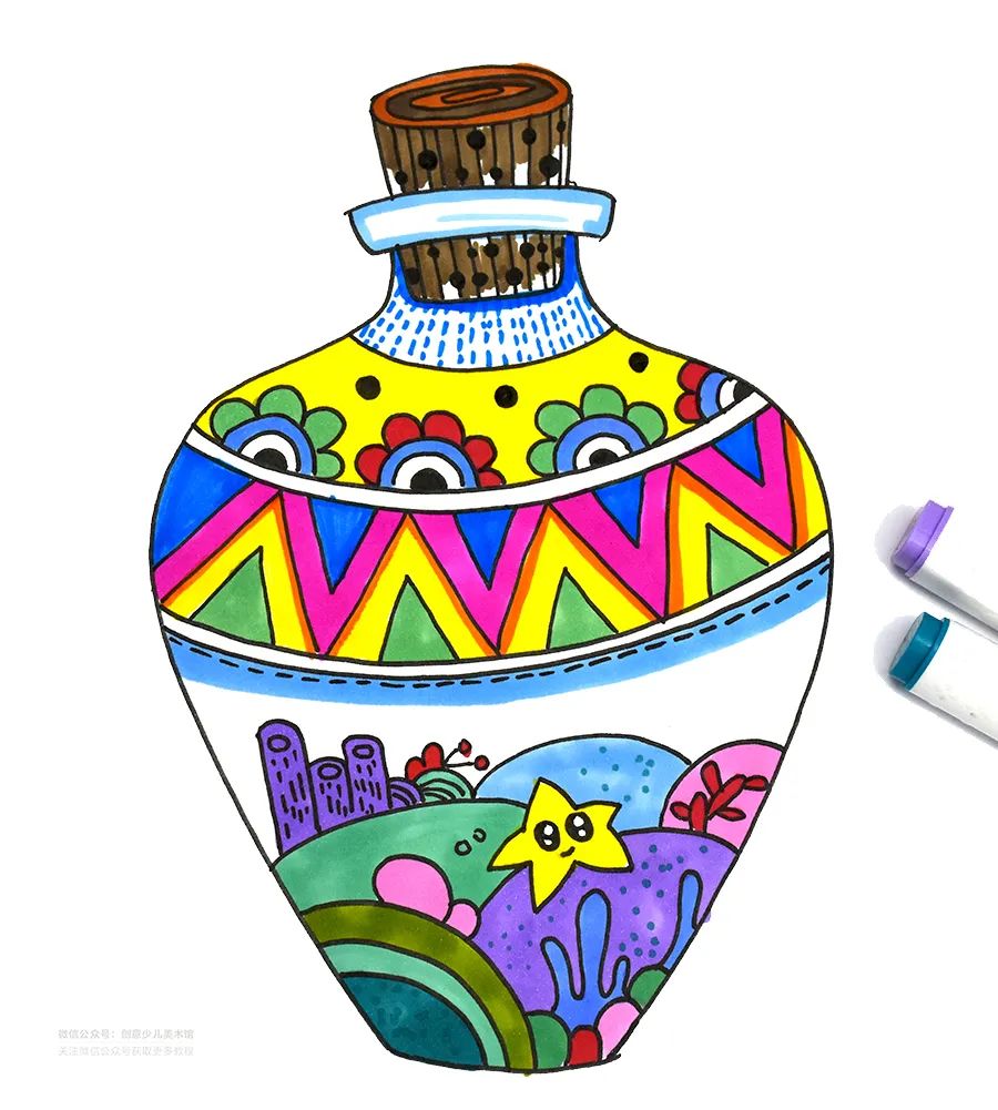 儿童画教程综合创意美术课程搁浅海岸的漂流瓶