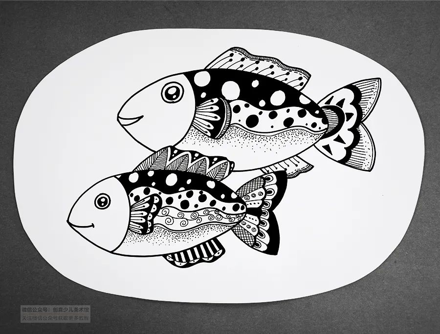 儿童画教程创意线描画自由自在的小鱼儿