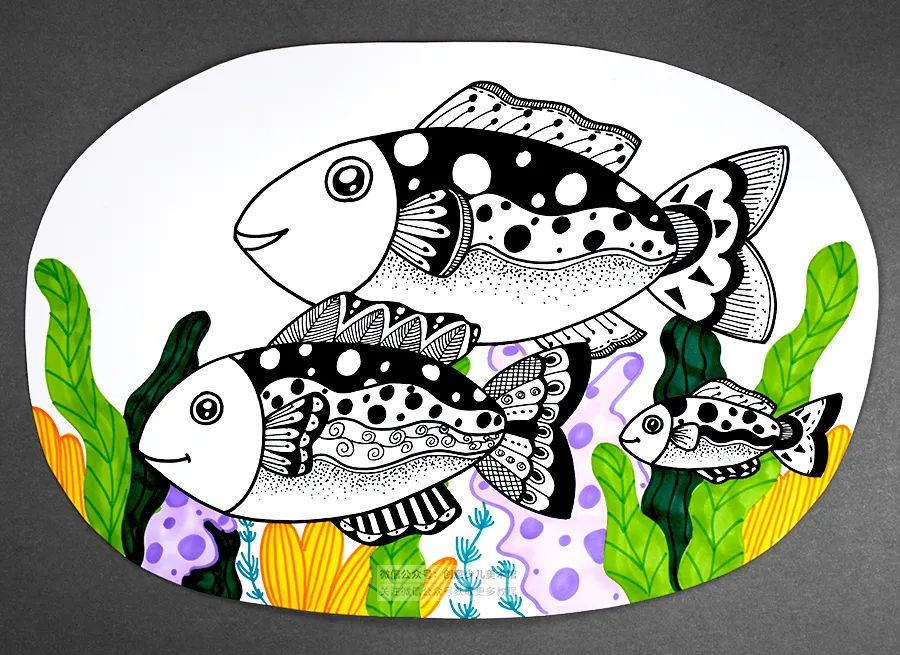 儿童画教程创意线描画自由自在的小鱼儿